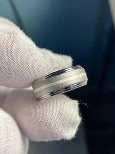 Double Stepped Solid Titanium Band with Silver Inlay, 8mm Width, Rings, Jewelry - Picture 1 of 9