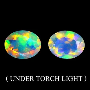 Pair 2pcs Oval Cab AAA Floral Flash Play Of Color Crystal Fire Opal 2.64ct 9x7mm - Picture 1 of 14