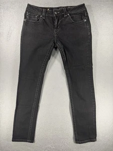 Miss Me Jeans Sz 32 Signature Skinny Sequined Rhinestone Pockets Black Jeans - Picture 1 of 19