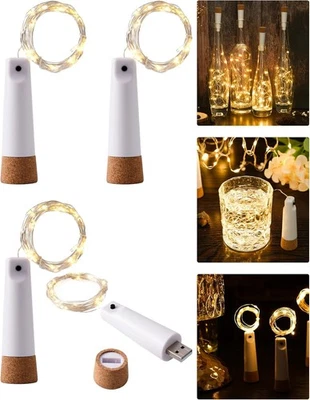 Luces para botellas de vino con corcho 4 piezas recargables USB 20 LEDs blanco Foto 1 de 4