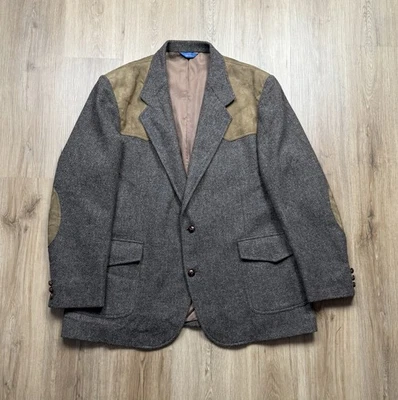 Vintage Pendleton Wool Tweed Blazer Jacket Men’s Size 50 Long Suede Patches - Image 1 of 4