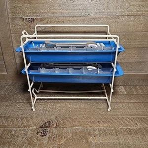 2 Vintage Ice Cube Trays Blue 18 Holes w/Rack Metal Aluminum Retro Kitchen - Picture 1 of 12