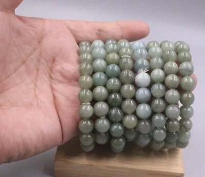 Pulseras finas con cuentas de piedras preciosas de jadeíta de 9 mm redondas cuentas verdes claras 1 pieza Foto 1 de 4