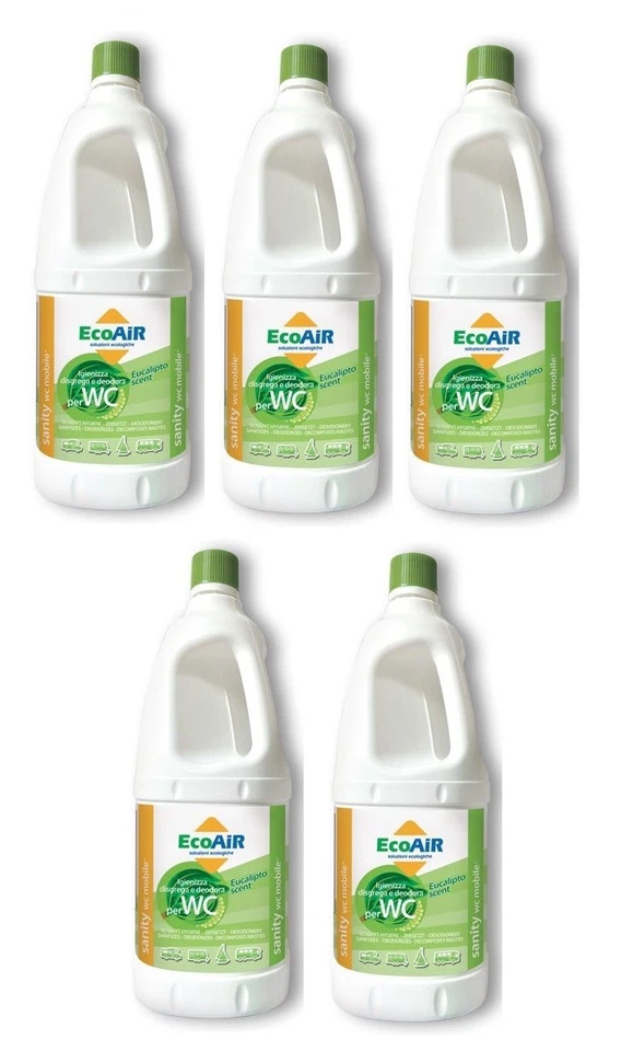 DISGREGANTE SANITY 2 LITRI EUCALIPTO WC AQUE NERE CAMPER AQUA KEM * 5 BOTTIGLIE  - Immagine 1 di 1