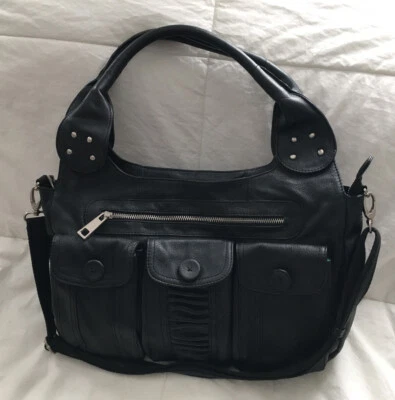CHOCOLAT BLU Negro Botón Cuero Convertible Hobo Bolso Cartera-NUEVO sin etiqueta Foto 1 de 4