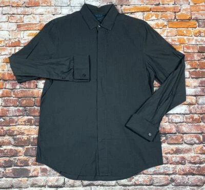 Perry Ellis Shirt Adul Medium Black Button Up Long Sleeve French Cuff Mens - Image 1 of 4