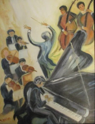 Canvas Oil Painting Music Orchestra Conductor Surrealism Expressionism Abstract - Image 1 of 4