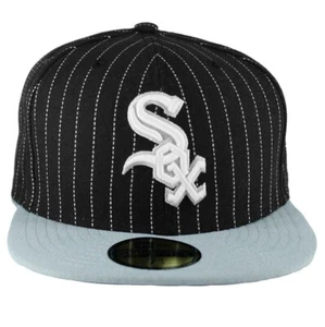 New Era 59FIFTY Chicago White Sox Fitted Cap Black Pinstripe – Mint Visor Hat - Picture 1 of 3