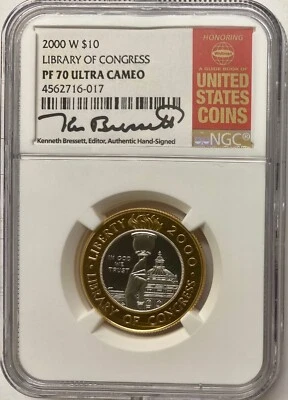 2000-W Congress Bi-Metallic $10 NGC PF-70 UCAM Kenneth Bressett Signed - Image 1 of 4