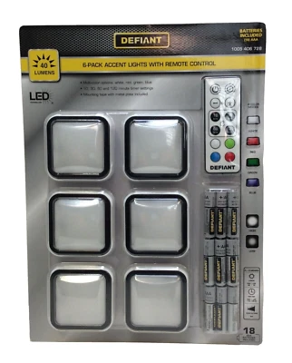 Defiant 6-Pack LED Accent Lights with Remote Control 4 Colors, Timer, Ships Free