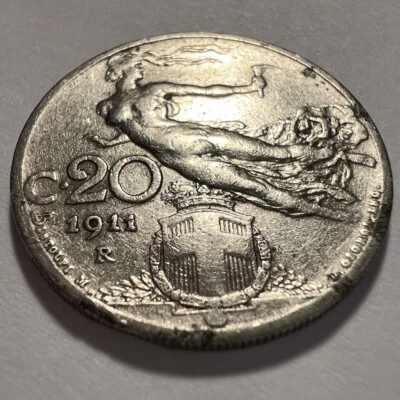 1911 Italy Italia 20 Centesimi - 1911-R Vittorio Emanuele III. Circulated - Image 1 of 4