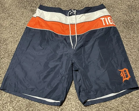 Men's GIII Detroit Tigers Blue & Orange Swim Trunks 6XL Board Shorts Elastic LNC Cover