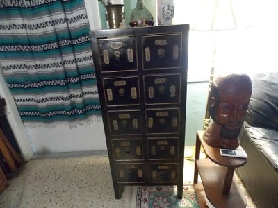 Antiguo cofre boticario japonés 10 cajones etiquetas de seda PU Clearwater FL Foto 1 de 4