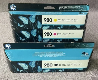 4 cartuchos de tinta originales HP 980, D8J10A D8J07 D8J08A D8J09A BCMY OEM NUEVOS caducados Foto 1 de 4