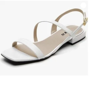 FYS Women Square Open Toe Sandals Flat Heel Strappy Slingbacks Summer White - Picture 1 of 7