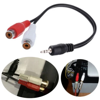 3.5mm 1/8" Stereo Female to 2 Male RCA Jack Adapter Cable Splitter-# Y W3S4 - Image 1 of 4