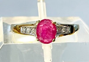 Oval Brilliant Ruby and Diamond 14k Yellow Gold Ring Size 6.25 - Picture 1 of 8