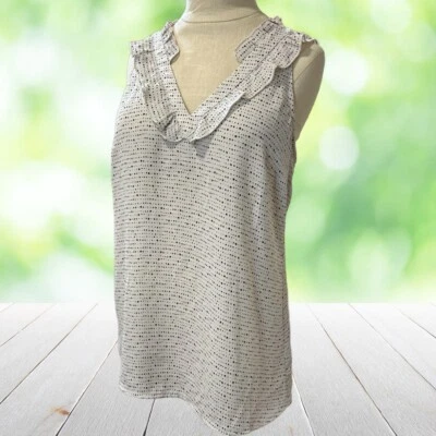 CABI Blouse Top XS/S Cream Black Polka Dot Ruffle Cottagecore Office Career Top - Image 1 of 4