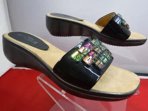 90s Y2K Sesto Meucci Black Iridescent Beaded Bubble Mules Chunky Sandals 7.5 - Picture 1 of 9