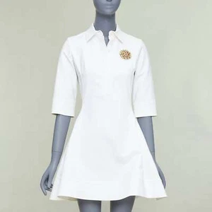 CHRISTIAN DIOR cream cotton blend crystal brooch button down shirt dress FR34 XS - Picture 1 of 9
