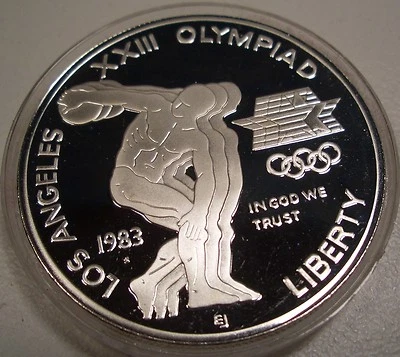 2 COIN SET 1983 & 1984 OLYMPIC COMMEMORATIVE PROOF SILVER DOLLARS SET BOX/COA - Image 1 of 4