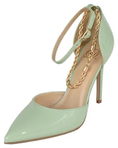 Delicious Stiletto High Heels Anklet Gold Chain Ankle Strap Pointed ZABEL Green - Picture 1 of 4