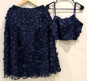 NWT ANTHROPOLOGIE EVA FRANCO MESH TOP & SKIRT SET, DARK BLUE, SIZE 8 - Picture 1 of 10