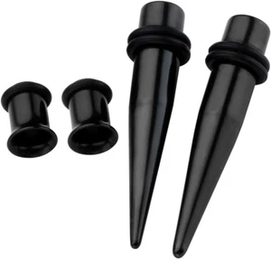 4Pcs Stainless Steel 12G-00G Black Tapers Stretcher + Ear Single-Flared Tunnel G - Picture 1 of 4