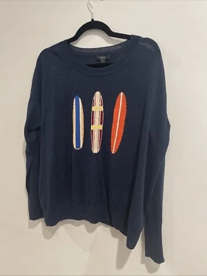 J. Suéter Crew 100% Lino Tabla de Surf Azul Náutico Costero Playa Pullover L  Foto 1 de 4