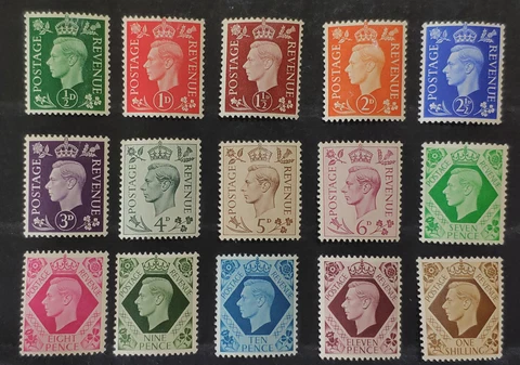 GB. KG6 1937/47 Definitive set of stamps. SG 462/475. Very fine mint Cover
