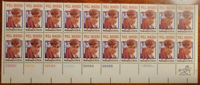 Scott # 1801 - Will Rogers - MNH - 1979 - Strip of 20 #39080-85  - Image 1 of 2