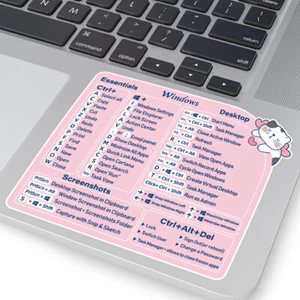 2pcs Vinyl Pink Cat Pattern Reference Keyboard Shortcut Stickers For Laptops - Afbeelding 1 van 9