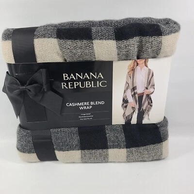 Banana Republic Mujer Mezcla de Cachemira Envoltura Cuadros Neutro NUEVO Detalle de Flecos Foto 1 de 4
