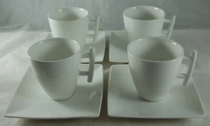 4 White Coffee Cups & Square Saucers - Picture 1 of 5