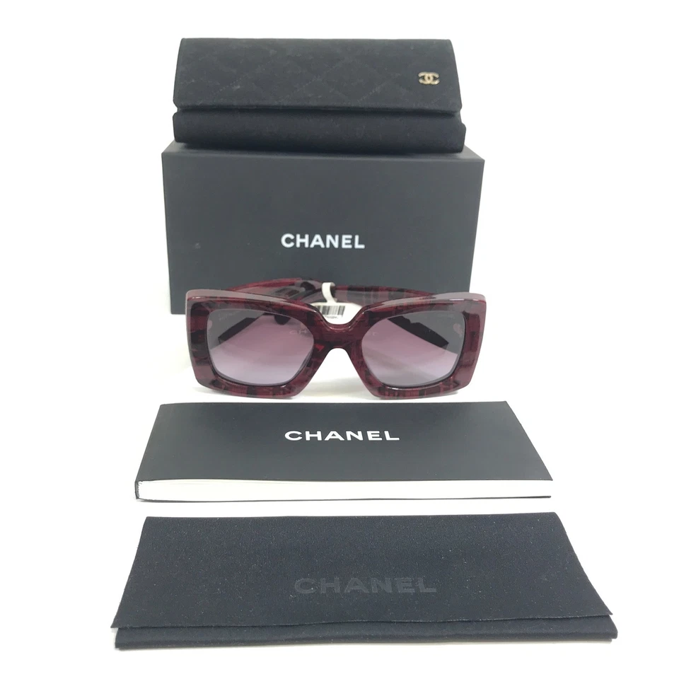 Gafas de sol Chanel 5435-A c.1665/S1 monturas de tweed rojo oscuro con lentes moradas Foto 1 de 4