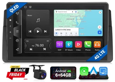 9" Touch Screen For BMW E46 Carplay Android 13 6+64G Car Stereo Radio GPS DSP 4G - Image 1 of 4