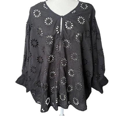 NUEVO Top Anthropologie Blank London Negro Ojales Algodón Grande Foto 1 de 4