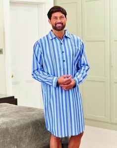 Mens Poly Cotton Yarn Dyed Striped Collared Long Night Shirt nightwear Size S-3X - Picture 1 of 1