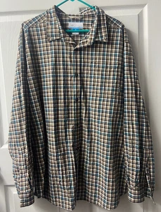 Columbia Button Down Hemd Herren XL blau braun kariert Wandern Baumwolle Langarm - Bild 1 von 5