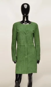 Women's Herno 100% Lamb Leather Green Long Sleeve Coat Size IT42 - Picture 1 of 9
