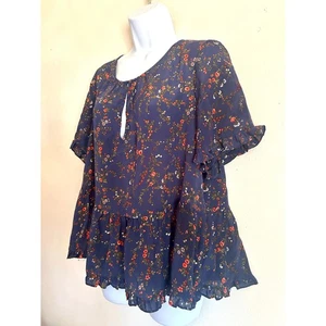 Madewell 100% seta Stanza orlo con volant senza luna floreale XXL blu babydoll - Foto 1 di 10