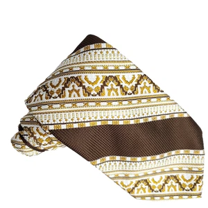 Vintage 50s Striped Geometric Tie Necktie Brown Yellow Textured A. Sulka & Co - Picture 1 of 5
