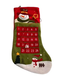 Jingles & Joy Snowman Christmas Advent Calendar Stocking 24 Day Holiday Country - Picture 1 of 12