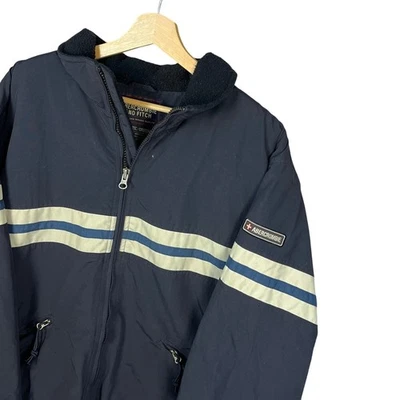 Chaqueta De Colección Abercrombie & Fitch Para Hombres Cremallera Completa Forrada de Vellón Rayas Azul Marino Foto 1 de 4