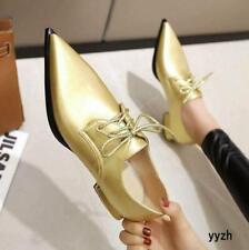 Womens Ballet Flat Pointed Toe Lace Up Casual Pumps Shoes Oversize 48/49/50 Gold