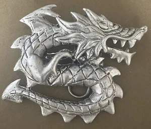 VTG Large 3D Pewter Sculpted Dragon Belt Buckle, Mystical Dragon Fierce Cobra - Picture 1 of 3