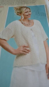 Pattern- Knit  Attractive  Lacy Short Sleeve Cardigan In Linen D.K. - 32-46in. - Picture 1 of 1