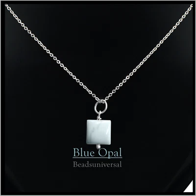 Collar de cadena minimalista con colgante de ópalo azul hecho a mano de piedras preciosas curativas para mujer  Foto 1 de 4