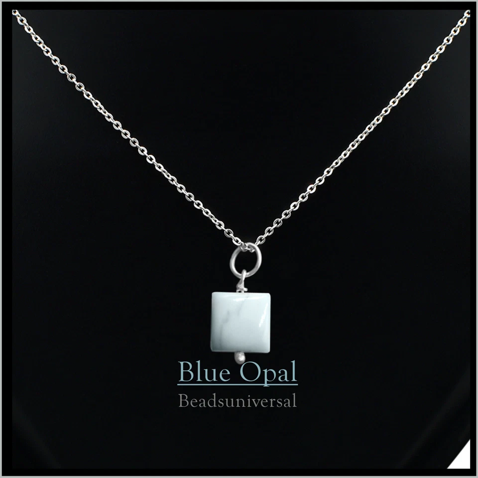 Collar de cadena minimalista con colgante de ópalo azul hecho a mano de piedras preciosas curativas para mujer  Foto 1 de 1