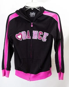 Justice Girl's Kid's Hoodie Size 14 Dance Zip Up Black / Hot Pink - Picture 1 of 2